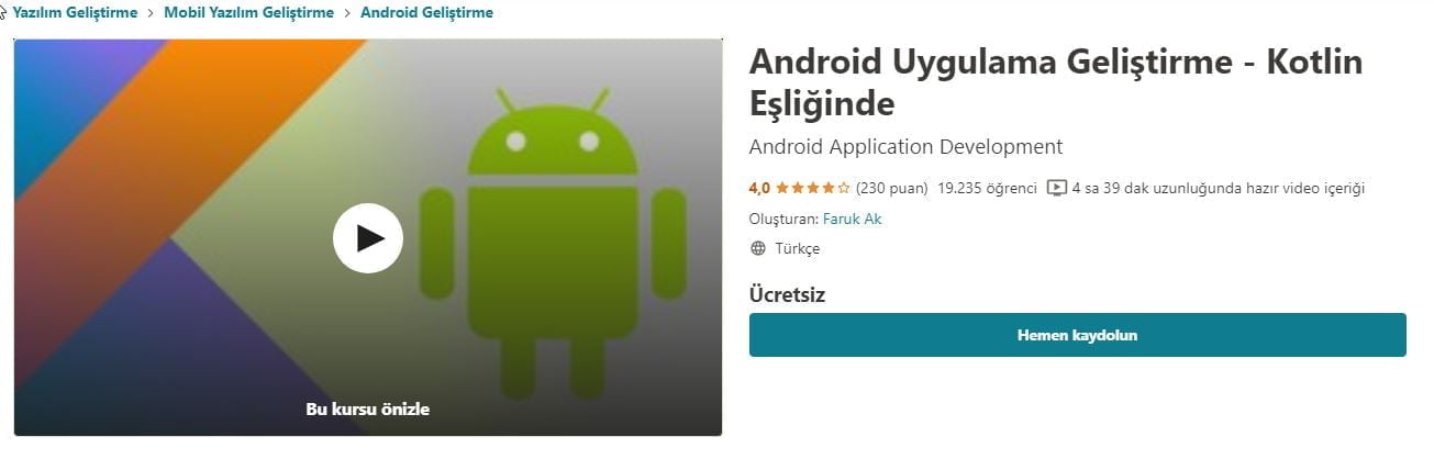 Android Uygulama Geliştirme - Kotlin Eşliğinde ücretsiz udemy kurs kuponu https://huglero.com