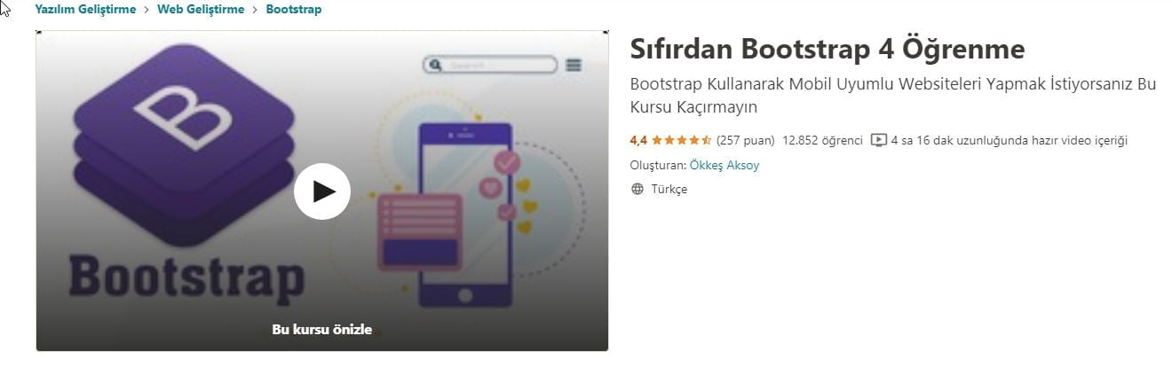 Ücretsiz Udemy Bootstrap 4 Kursu Türkçe kodu https://huglero.com