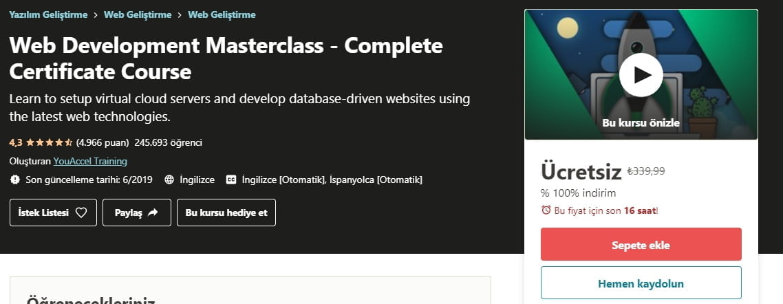 Web Development Masterclass - Complete Certificate Course | Udemy ücretsiz Web Geliştirme Masterclass - Tam Sertifika Kursu https://huglero.com