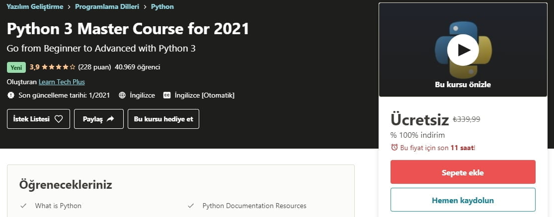 Python 3 Master Course for 2021 | 2021 Python 3 Master Kursu ücretsiz kupon https://huglero.com