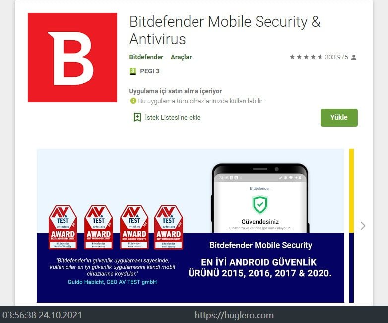 3. Bitdefender Mobile Security & Antivirus - Ücretsiz Antivirüs https://huglero.com